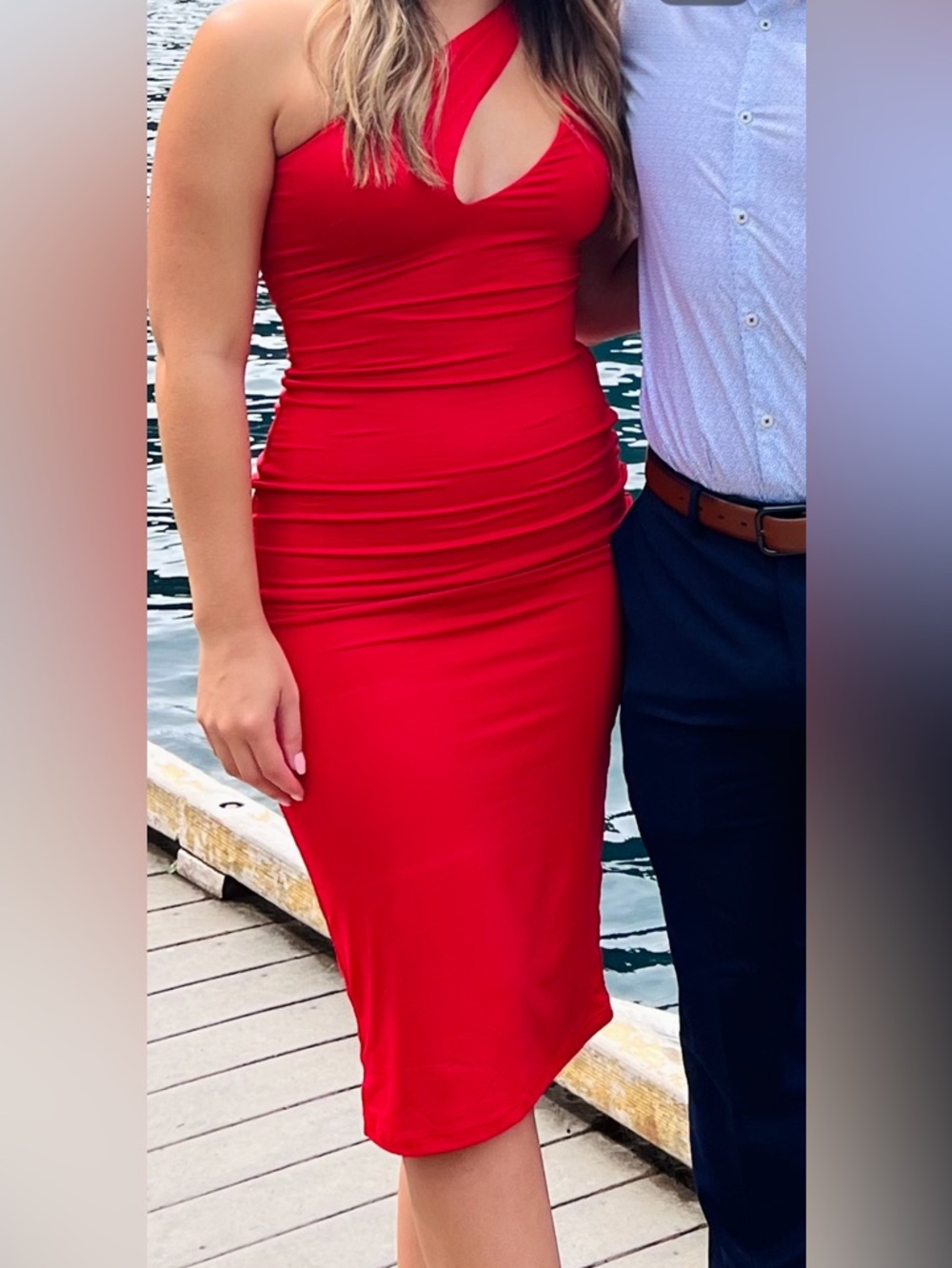 Hello Molly Red One-Shoulder Cutout Midi Dress